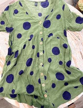 Emery Rose Green and Navy Blue Polka Dot Button-Down Blouse/dress